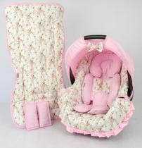 Capa bebê conforto+carrinho+redutor - floral bege novo - ALAN PIERRE BABY