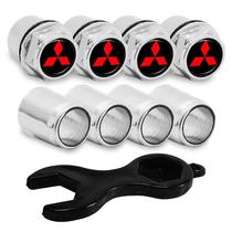 Capa Bico de Válvula Cromado Pneu Mitsubishi Preto Vermelho