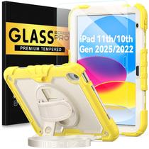 Capa BLOSOMEET para iPad A16 11ª/10ª Geração 11''/10,9'' 2025 2022 com Protetor de Tela de Vidro Temperado, Capa Resistente e Fofa para Meninas e Meninos com Suporte, Alça de Mão e Ombro, Amarelo Fashion