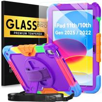 Capa BLOSOMEET para iPad A16 11ª/10ª Geração 11''/10,9'' 2025/2022 com Protetor de Tela de Vidro Temperado e Suporte para Apple Pencil, Capa Resistente Grau Militar com Suporte, Alça de Mão e Ombro, Roxa