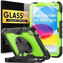 Capa BLOSOMEET para iPad A16 11ª/10ª Geração 11''/10,9'' 2025/2022 com Protetor de Tela de Vidro Temperado e Suporte para Lápis, Capa Resistente Grau Militar com Suporte e Alça de Mão e Ombro, Verde