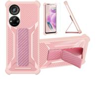 Capa bojioderf Compatível com Zte Blade V40s com Protetor de Tela de Vidro Temperado, Capa Híbrida com Suporte Dobrável Magnético, Acabamento Fosco Antimarca de Dedos, Rosa