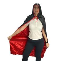 Capa C/Capuz Dupla Face Adulto Vampiro Fantasia Halloween Cetim 1,20m Dia das Bruxas