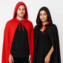 Capa C/Capuz Dupla Face Adulto Vampiro Fantasia Halloween Luxo Dracula Dia das Bruxas
