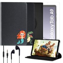 Capa c/ Desenho Giratória p/ Tab A9 8,7 Polegadas + Fone + Película