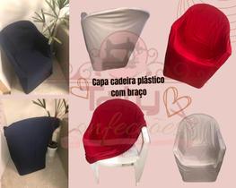 Capa Cadeira De Plástico modelo com braço em malha premium cor:Vermelho