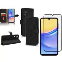 Capa Capainha Carteira Preta + Película Vidro 3D Para Samsung Galaxy A35