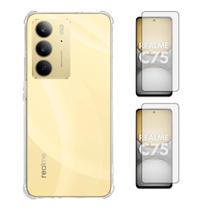 Capa Capinha + 2 Película Vidro 3D Compatível Com Realme C75 Capa Capinha + 2 Película Vidro 3D Compatível Com Realme C75
