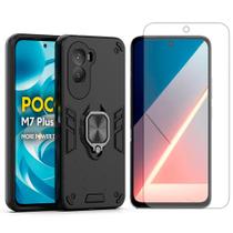 Capa Capinha Anel Para Xiaomi Poco M7 4G + Pelicula Hidrogel Cor:Preto