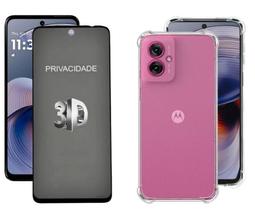 Capa Capinha Anti Choque + Película 3D de Vidro Privacidade para Moto G55