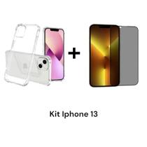 Capa Capinha Anti Impacto Transparente + Película 3D De Vidro Privacidade Para Iphone 13