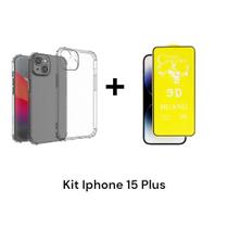 Capa Capinha Anti Impacto Transparente + Película Fosca 9D Flexível Para Iphone 15 PLUS