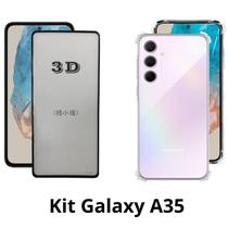 Capa Capinha Anti Impactos Transparente + Película Frontal de Vidro 3D para Samsung Galaxy A35 Capa Capinha Anti Impactos Transparente + Película Frontal de Vidro 3D para Samsung Galaxy A35