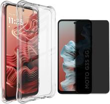 Capa Capinha Antiqueda e Película Privacidade 5D Full Cover para Moto G35