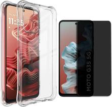 Capa Capinha Antiqueda e Película Privacidade 5D Full Cover para Moto G35