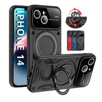 Capa Capinha Armor Anel Magnetica Safe P/ iphone 14 - Carregamento Por Indução + Proteção De Câmera