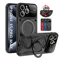 Capa Capinha Armor Anel Magnetica Safe P/ iPhone 15 Pro Max - Carregamento Por Indução + Proteção De Câmera