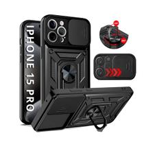 Capa Capinha Armor Ring Militar iPhone 15 Pro Anti Impacto Proteção Câmera Anel 360 Suporte e Imã