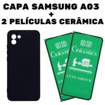 Capa Capinha Aveludada + 2 Películas Cerâmica Celular Samsung Galaxy A03