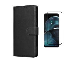 Capa Capinha Carteira Flip Couro + Pelicula vidro 3D Motorola Moto G45