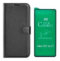 Capa Capinha Carteira Flip Samsung M52 5G + Pel Cerâmica - Galaxy
