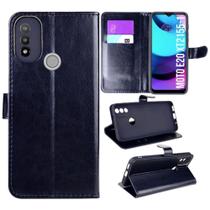 Capa Capinha Carteira + Película de Vidro 3D Para Motorola E20 (Preta)