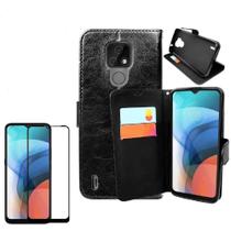 Capa Capinha Carteira + Película de Vidro 3D Para Motorola Moto E7