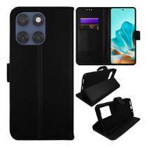 Capa Capinha Carteira Preta + Película de Vidro 3D Para Motorola G77 Capa Capinha Carteira Preta + Película de Vidro 3D Para Motorola G77