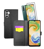 Capa Capinha Carteira Preta + Película de Vidro 3D Para Samsung Galaxy A04S