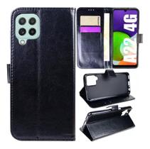 Capa Capinha Carteira Preta + Pelicula de Vidro 3D Para Samsung Galaxy A22 (4G)