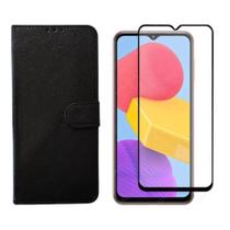 Capa Capinha Carteira Preta + Película de Vidro 3D Para Samsung Galaxy M13 Capa Capinha Carteira Preta + Película de Vidro 3D Para Samsung Galaxy M13