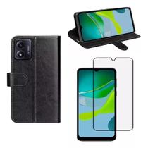 Capa Capinha Carteira Preta + Película Vidro 3D Para Motorola E13