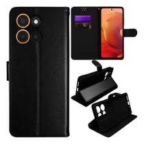 Capa Capinha Carteira Preta + Pelicula Vidro 3d Para Motorola G15