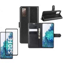 Capa Capinha Carteira Preta + Pelicula Vidro 3D Para Samsung Galaxy S20 Fe