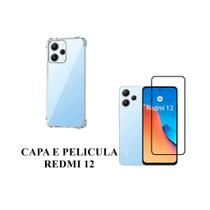 Capa Capinha Case Anti impacto E Pelicula Vidro 3D 9D Compativel Redmi 12 Proteção Tela Celular - MK3 PARTS