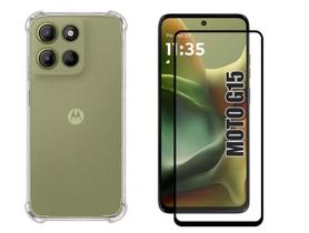 Capa Capinha Case Anti Impacto e Pelicula vidro 3D Motorola Moto G15 Capa Capinha Case Anti Impacto e Pelicula vidro 3D Motorola Moto G15