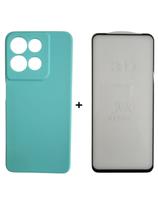 Capa Capinha Case Aveludada + Película 3D Vidro Para Motorola Moto G15 Cor: Verde Água