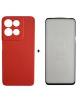 Capa Capinha Case Aveludada + Película 3D Vidro Para Motorola Moto G15 Cor: Vermelho