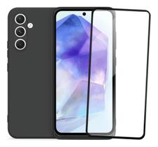 Capa Capinha Case Aveludada Preta + Película 3d de Vidro Para Samsung Galaxy A55