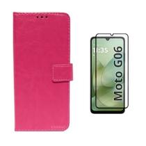 Capa Capinha Case Carteira Couro Flip + Pelicula vidro 3D Motorola Moto G06