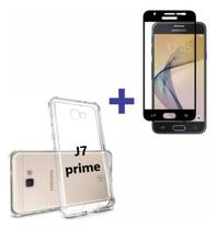 Capa Capinha Case Samsung Galaxy J7 Prime Anti Shock + Película Preta 3D 5D 9D Blindada Cobre 100% Da Tela - ELETRODU