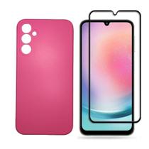 Capa Capinha Case Silicone Aveludada Rosa Pink + Pelicula de Vidro 3D Para Samsung Galaxy A24
