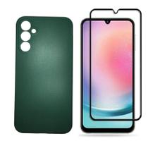 Capa Capinha Case Silicone Aveludada Verde Escuro + Pelicula de Vidro 3D Para Samsung Galaxy A24