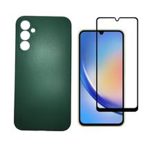 Capa Capinha Case Silicone Aveludada Verde Escuro + Pelicula de Vidro 3D Para Samsung Galaxy A34