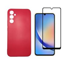 Capa Capinha Case Silicone Aveludada Vermelha + Pelicula de Vidro 3D Para Samsung Galaxy A34