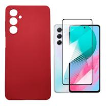 Capa Capinha Case Silicone Aveludada Vermelha + Pelicula de Vidro 3D Para Samsung Galaxy M54