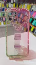 Capa Capinha Celular IP 12 Pro Max Coração com Strass