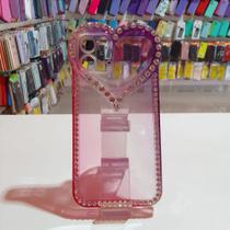 Capa Capinha Compatível Celular IPhone 12 Pro Coração Strass