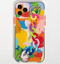 Capa Capinha iPhone 11 PRO Grafitte Silicone Arco Iris Abstrato Corrente Colorida Feminina Fofa Borda Anti Impacto Transparente