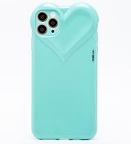 Capa Capinha iPhone 11 PRO MAX Verde Agua Tiffan Com Proteção de Câmera Emborrachada Feminina Fechada Fofa Resistente Coração Brilhante